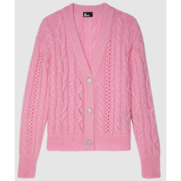 The Kooples Sweaters - The Kooples V Neck Cable Weave Knitted Cardigan Size FR 3 US 8 In Pink NWT